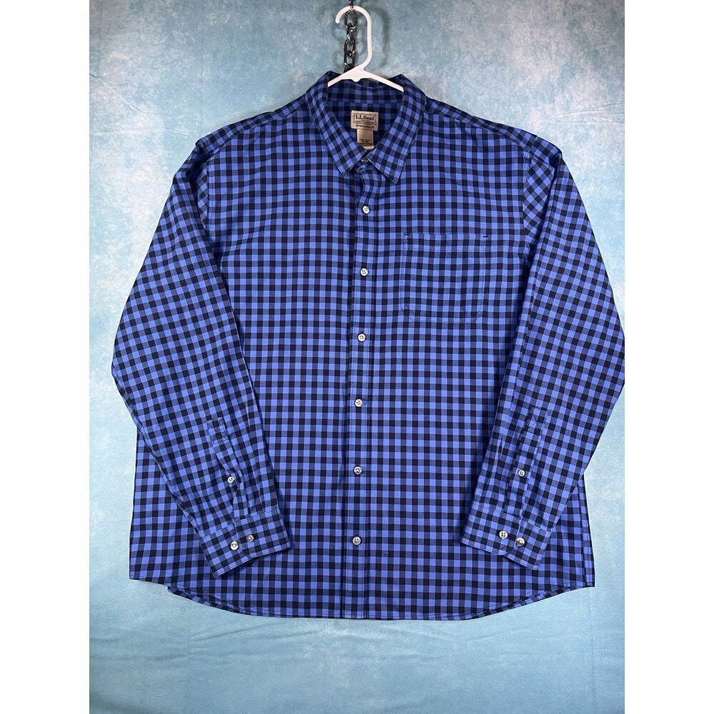 L.L.Bean Mens XL Regular Blue Black Plaid Flannel Shirt 100% Cotton